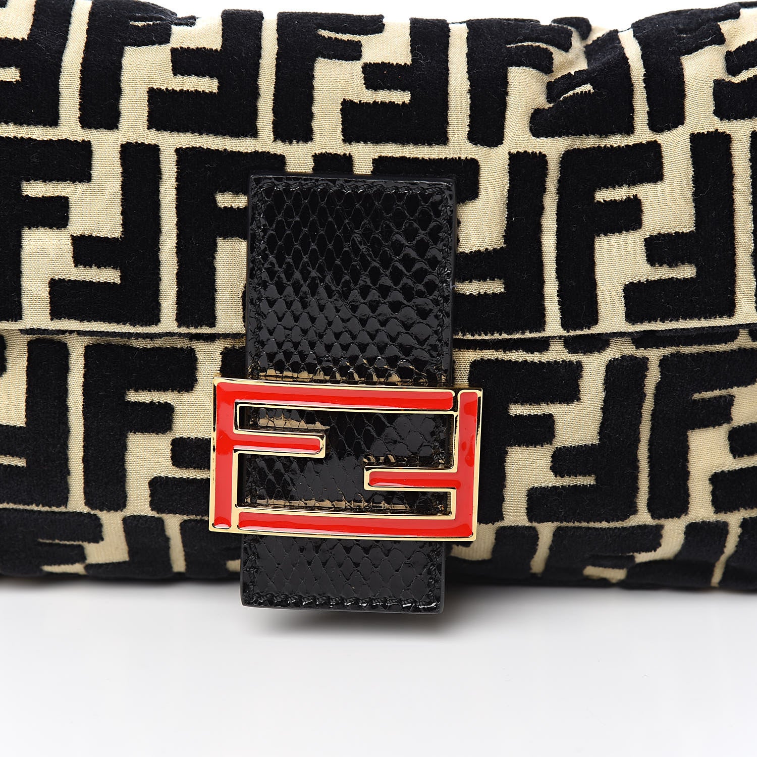 Fendi Fabric Snakeskin FF Baguette Black White 9 of 9