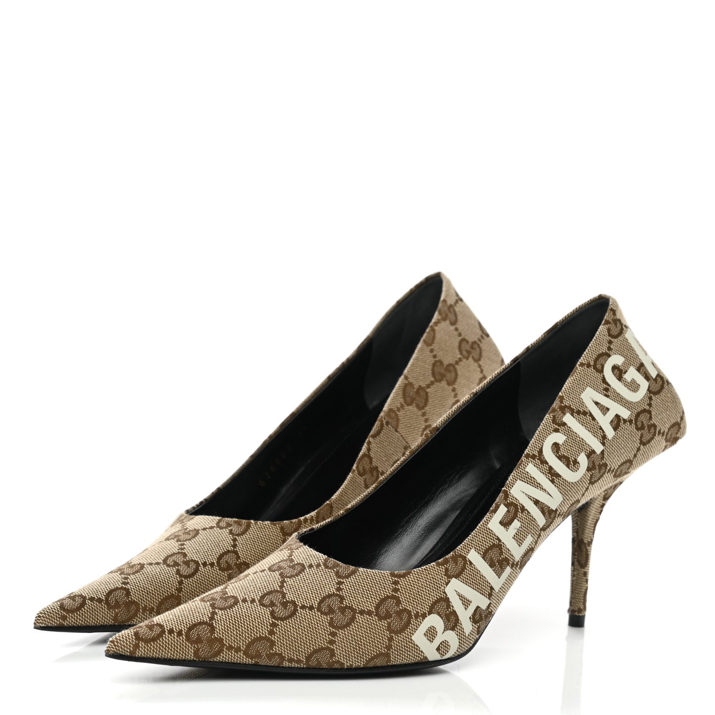 X GUCCI GG Monogram Square Knife Pumps 38 Beige Ebony