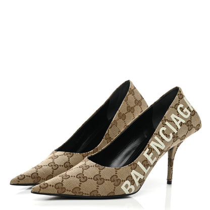 Balenciaga X GUCCI GG Monogram Square Knife Pumps 38 Beige Ebony 3 of 9