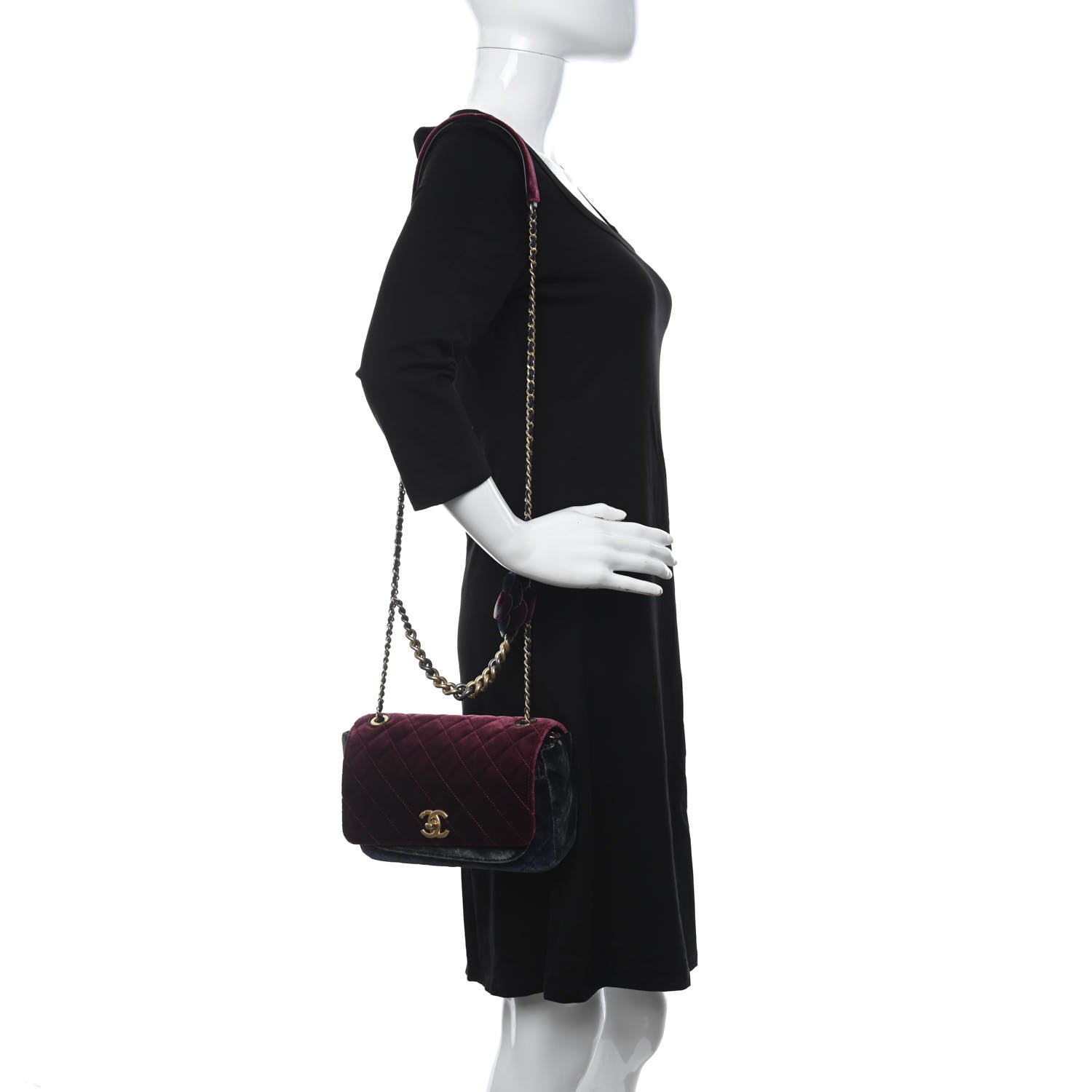 Chanel Velvet Quilted Medium Camellia Flap Black Red Blue 2 of 11