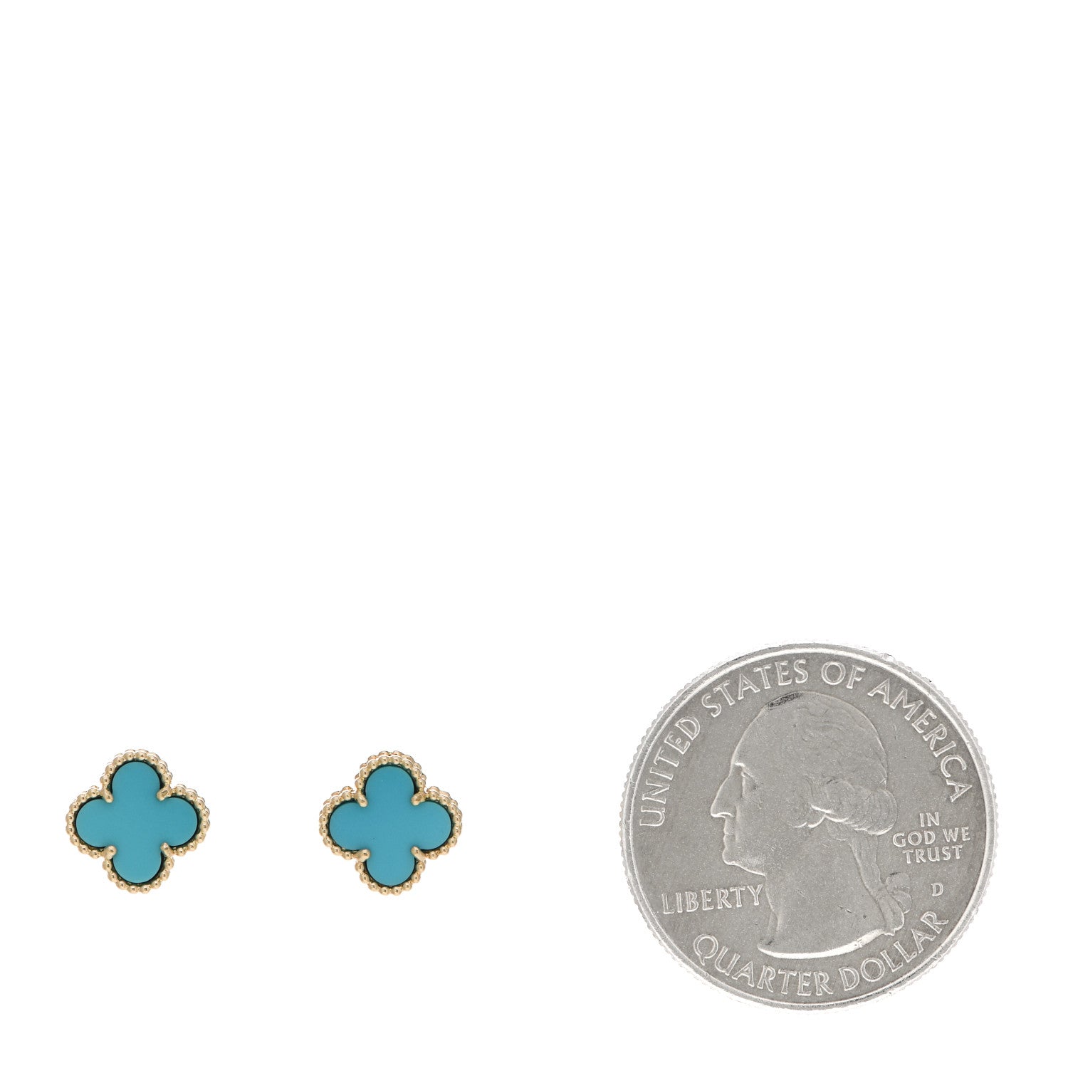 Van Cleef & Arpels 18K Yellow Gold Turquoise Sweet Alhambra Earrings 2 of 5