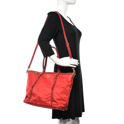 Prada Tessuto Nylon Saffiano Tote Rosso 2 of 10