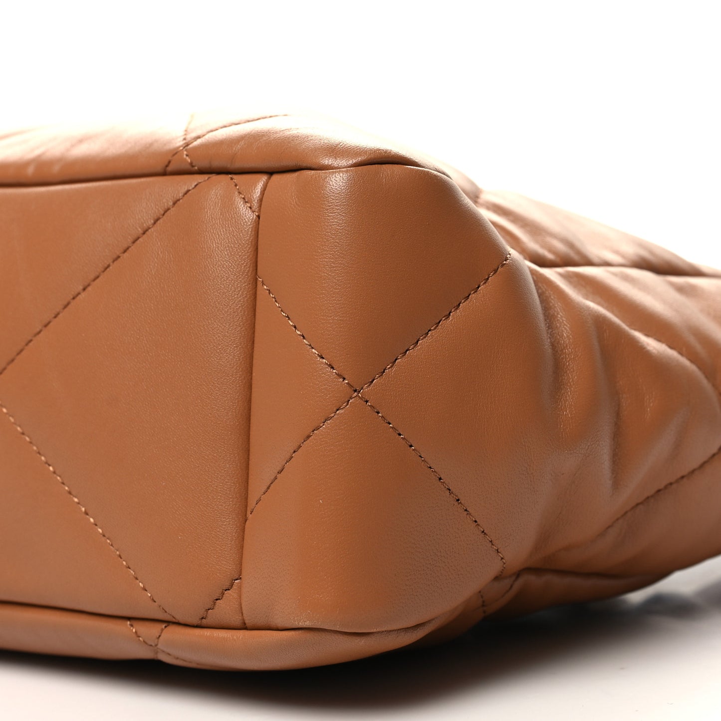 Lambskin Quilted Chanel 19 East West Shopping Bag Brown