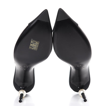 Chanel Goatskin Grosgrain Cap Toe Pearl Mule 40 Black 6 of 13