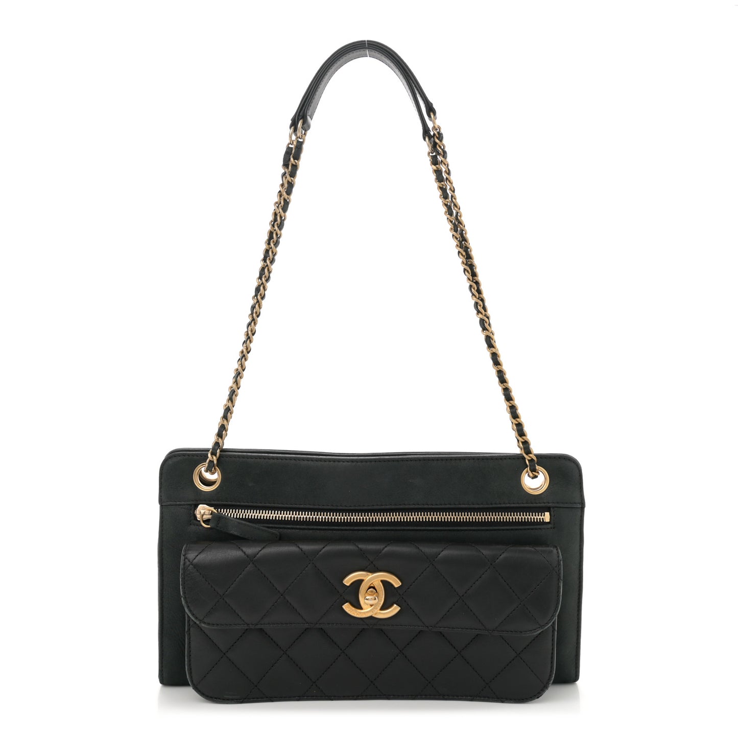 Iridescent Calfskin Quilted In & Out Camera Case Black
