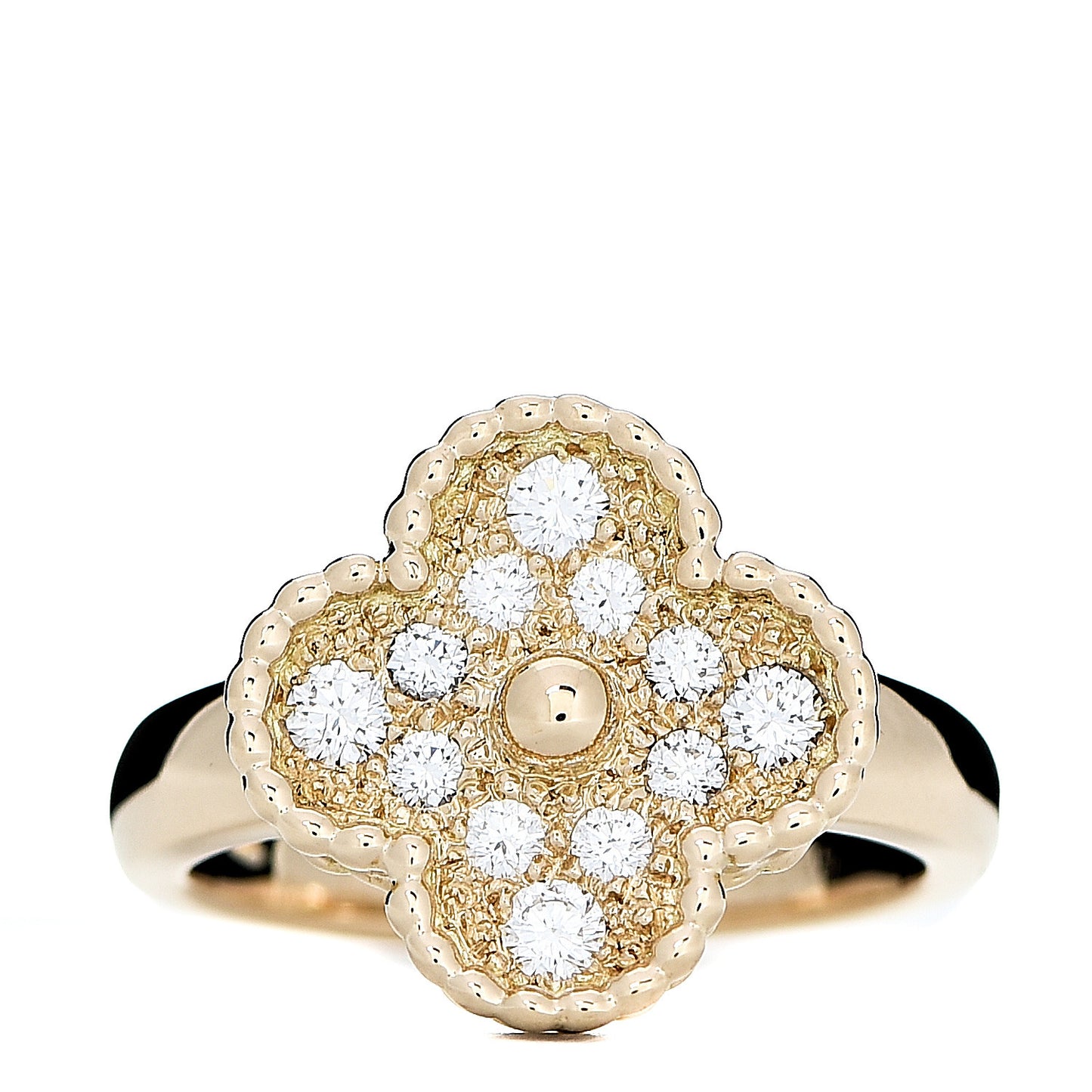 18K Yellow Gold Diamond Vintage Alhambra Ring 50 5.25