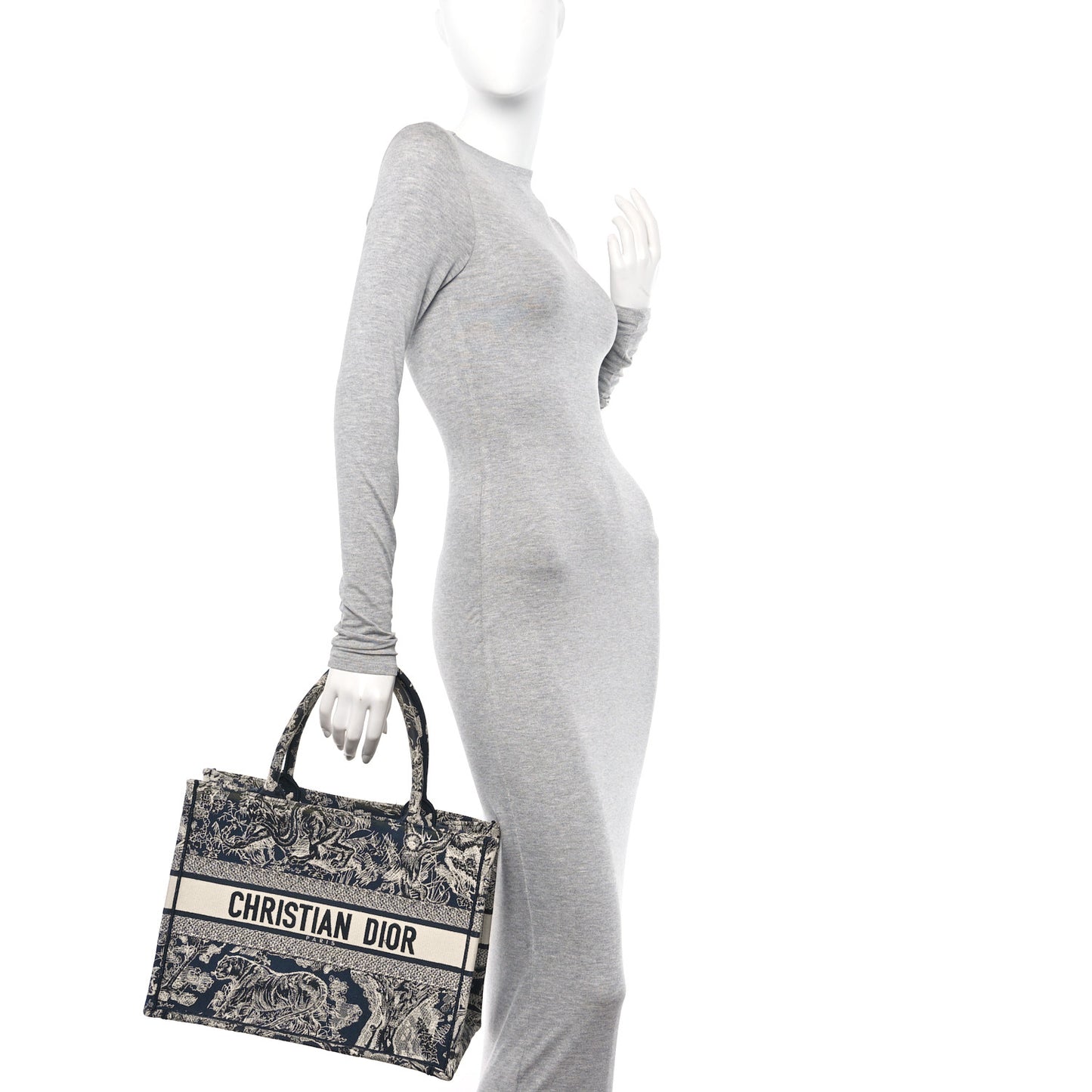 Canvas Embroidered Medium Toile De Jouy Reverse Book Tote Blue