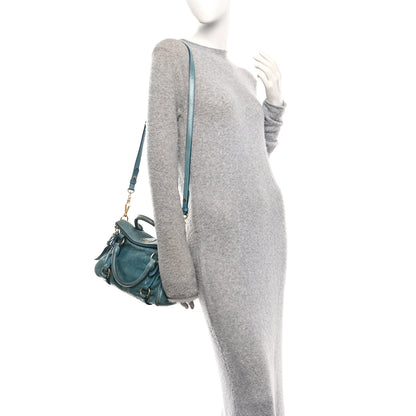 Miu Miu Vitello Lux Mini Bow Bag Blue 2 of 11