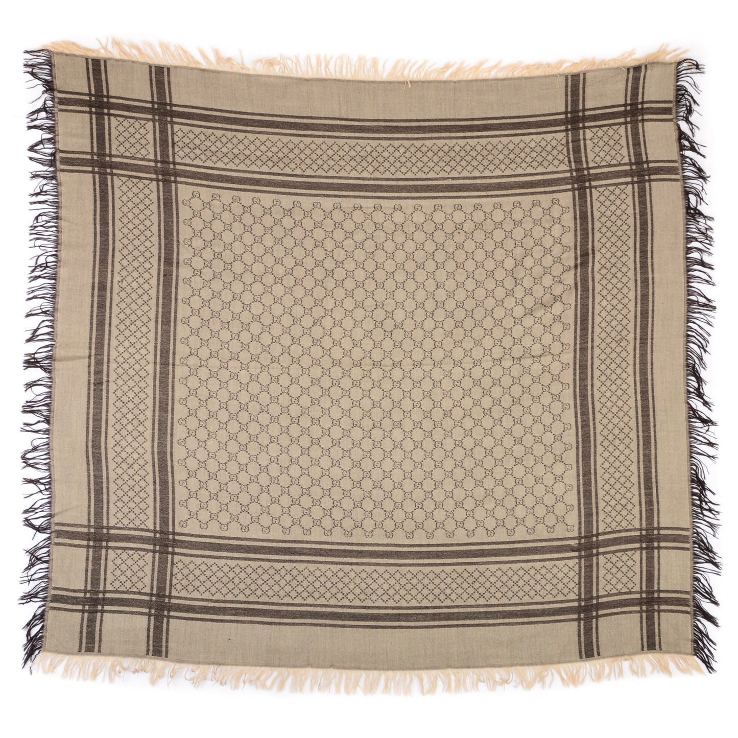 Wool Silk Monogram Diamanti Fringe Shawl Brown