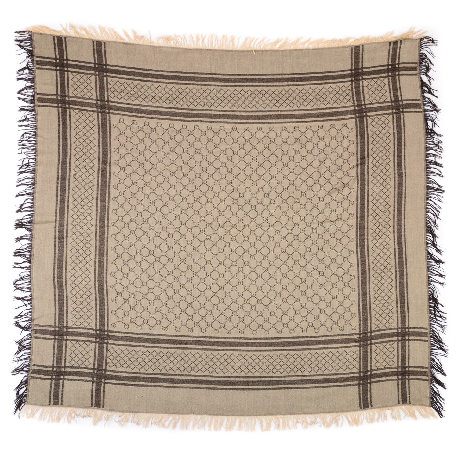 Gucci Wool Silk Monogram Diamanti Fringe Shawl Brown 3 of 5