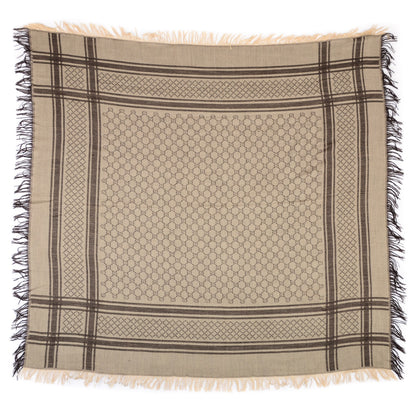 Gucci Wool Silk Monogram Diamanti Fringe Shawl Brown 3 of 5