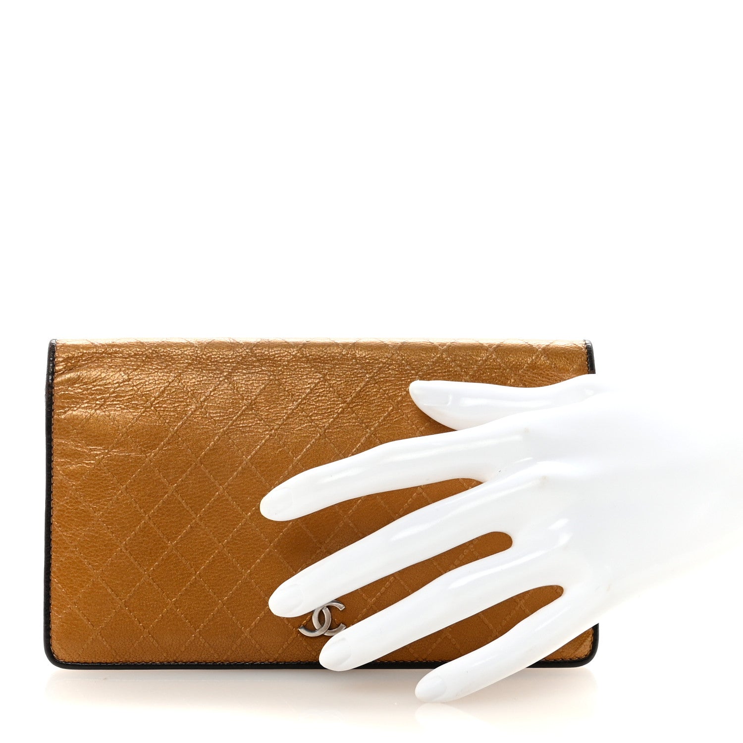 Chanel Metallic Calfskin Diamond Embossed Yen Wallet Gold 2 of 8