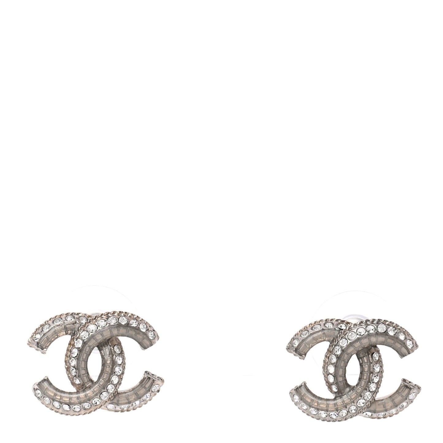 Enamel Crystal CC Earrings Silver