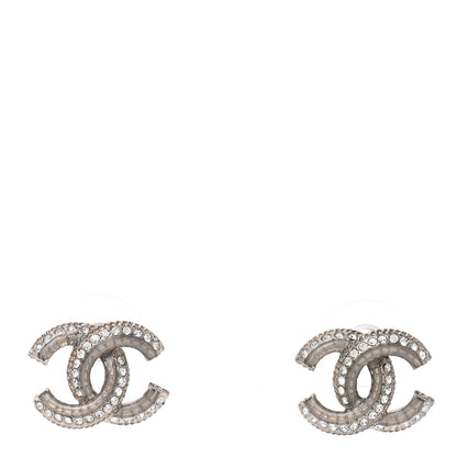 Chanel Enamel Crystal CC Earrings Silver 1 of 5