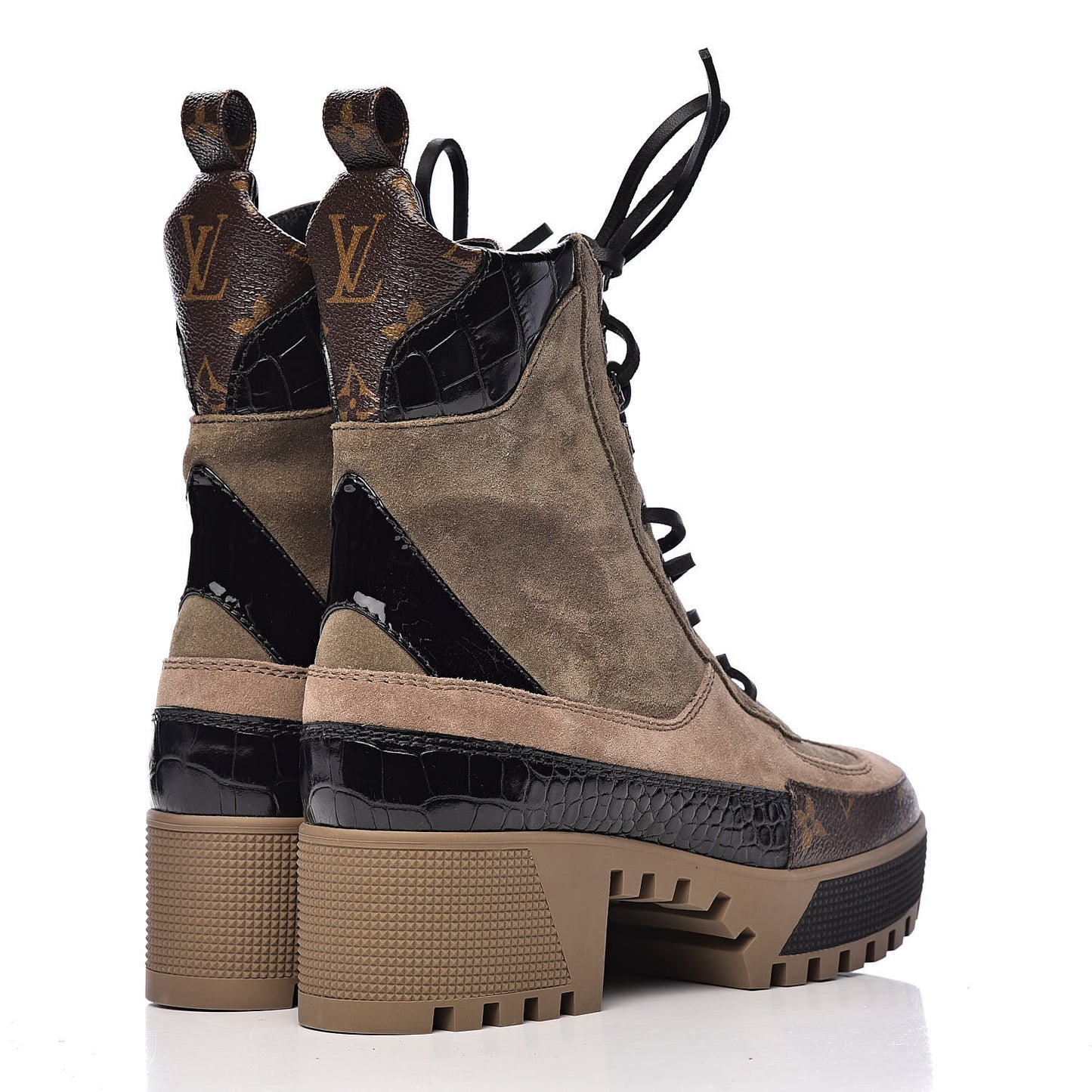 Suede Calfskin Monogram Laureate Platform Desert Boots 35.5 Taupe