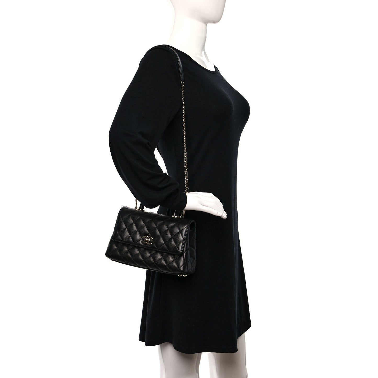 Caviar Quilted Mini Coco Handle Flap Black