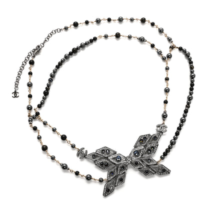 Chanel Metal Glass Pearls Strass CC Multi Strand Butterfly Chain Belt Ruthenium Gold Multicolor 1 of 5