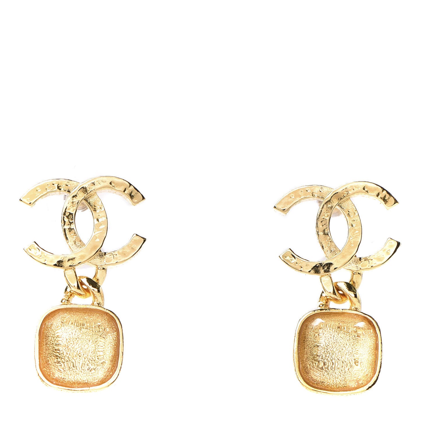 Metal Natural Stones CC Drop Earrings Gold