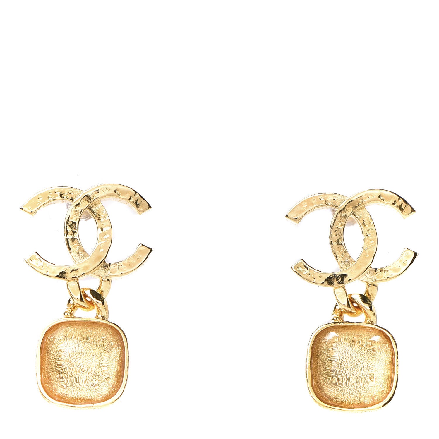 Chanel Metal Natural Stones CC Drop Earrings Gold 1 of 5
