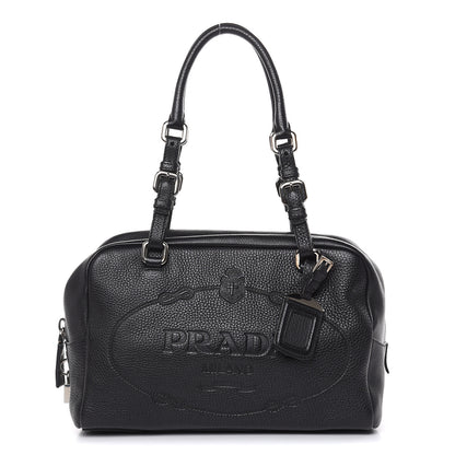 Prada Vitello Daino Embossed Logo Bowler Black 1 of 15