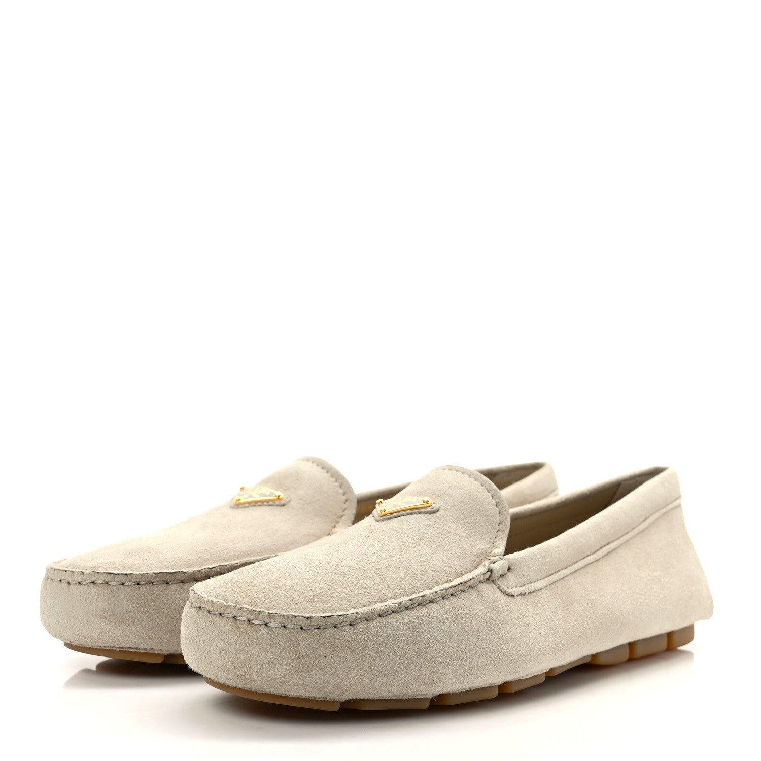 Prada Camoscio Metal Triangle Logo Driving Loafers 39.5 Pomice 3 of 9