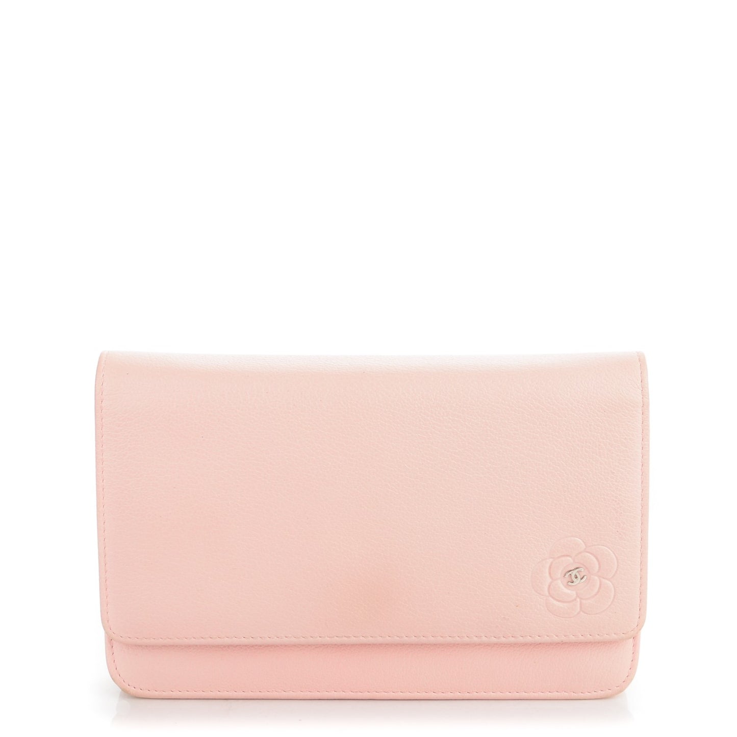 Goatskin Embossed Camellia Wallet On Chain WOC Light Pink