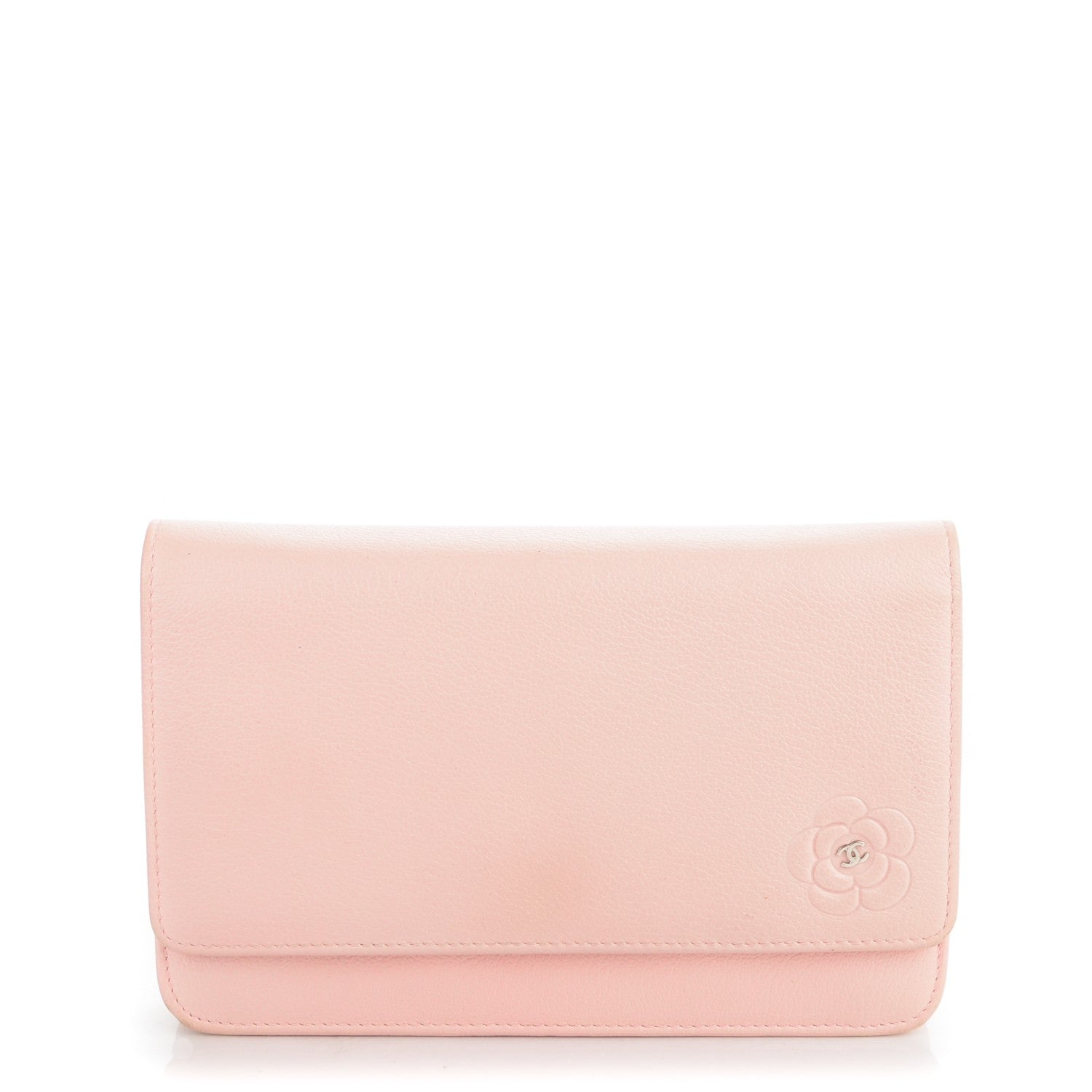 Chanel Goatskin Embossed Camellia Wallet On Chain WOC Light Pink 1 of 9