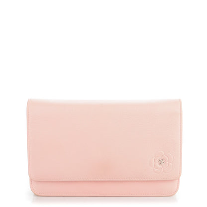 Chanel Goatskin Embossed Camellia Wallet On Chain WOC Light Pink 1 of 9