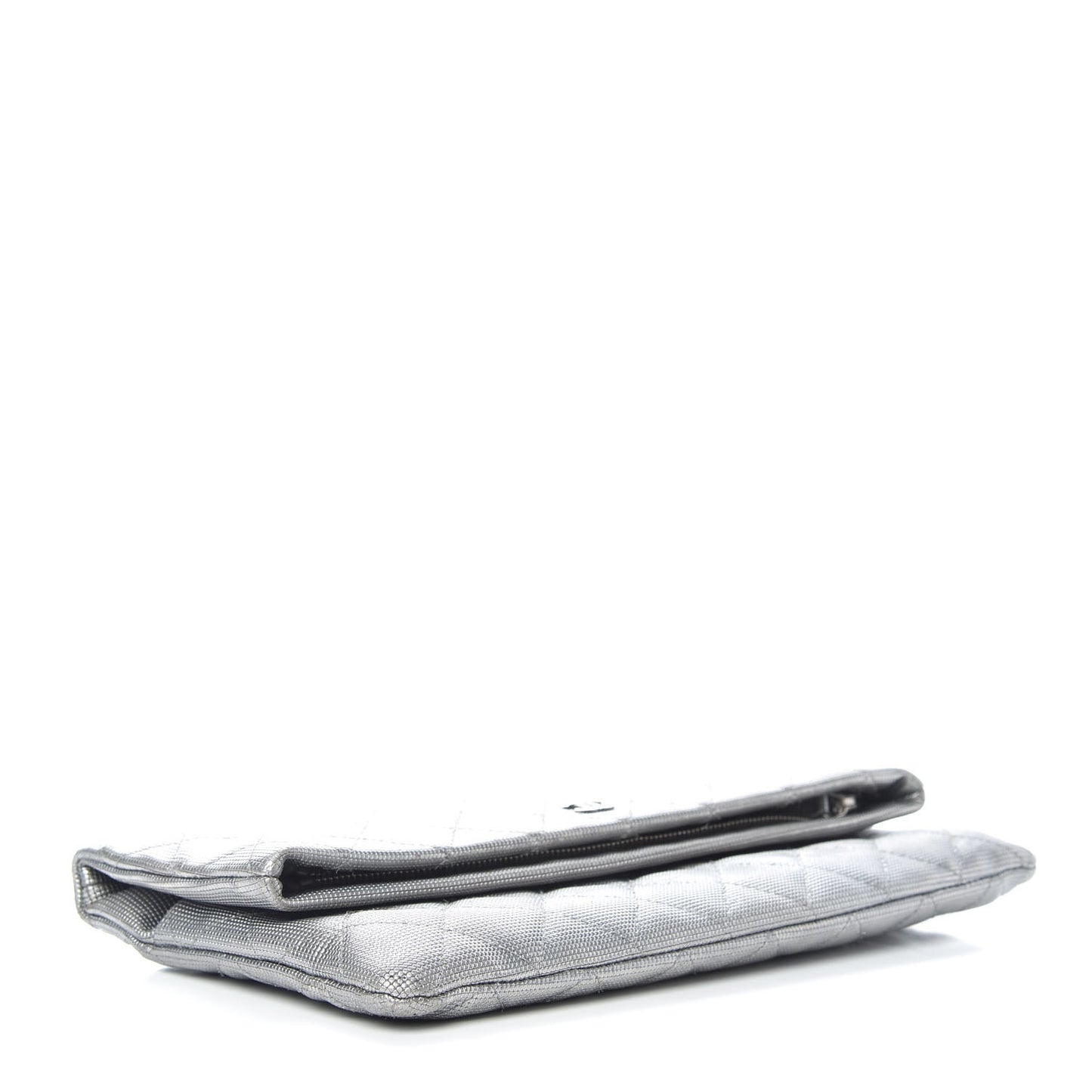 Metallic Calfskin Quilted Pixel Effect CC Beauty Clutch Silver