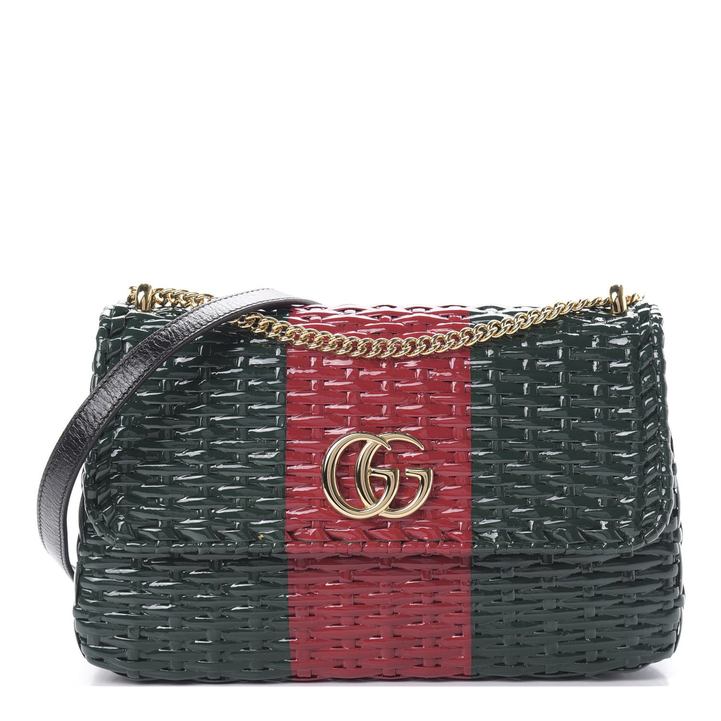 Glazed Wicker Stripe Small Cestino Shoulder Bag Green