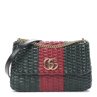 Gucci Glazed Wicker Stripe Small Cestino Shoulder Bag Green 1 of 11