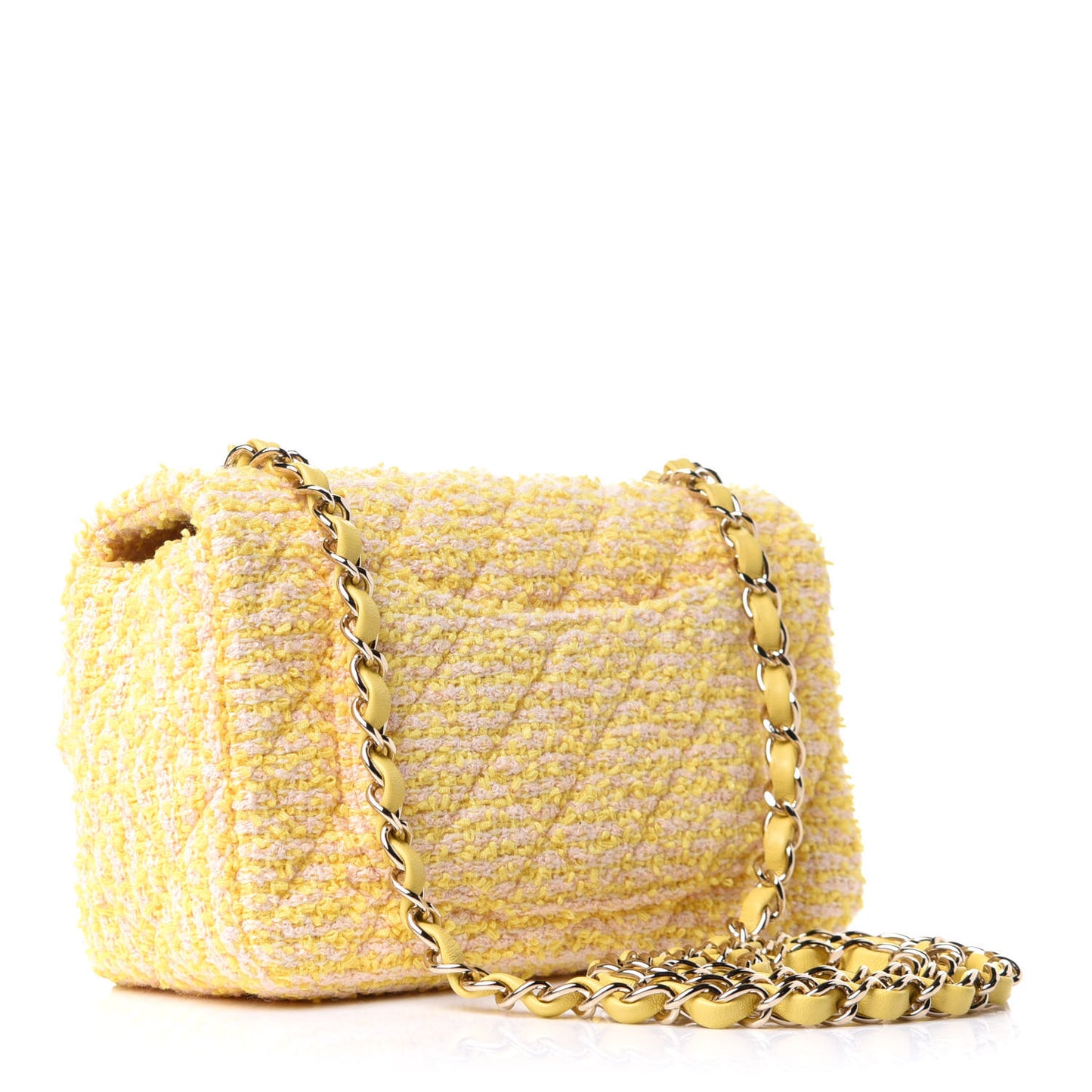 Tweed Quilted Mini Rectangular Flap Yellow Pink