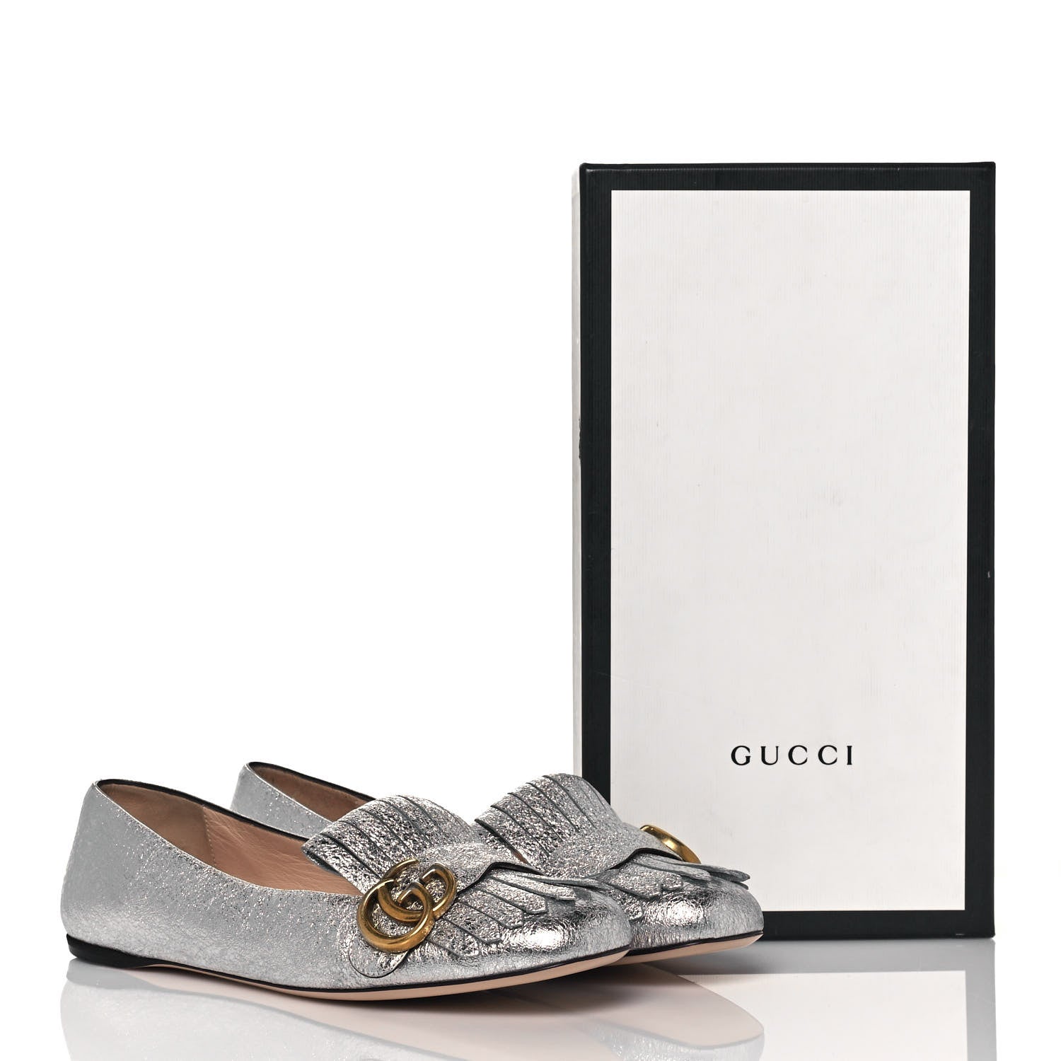 Gucci Galassia GG Marmont Fringe Flats 39 Argento 9 of 9