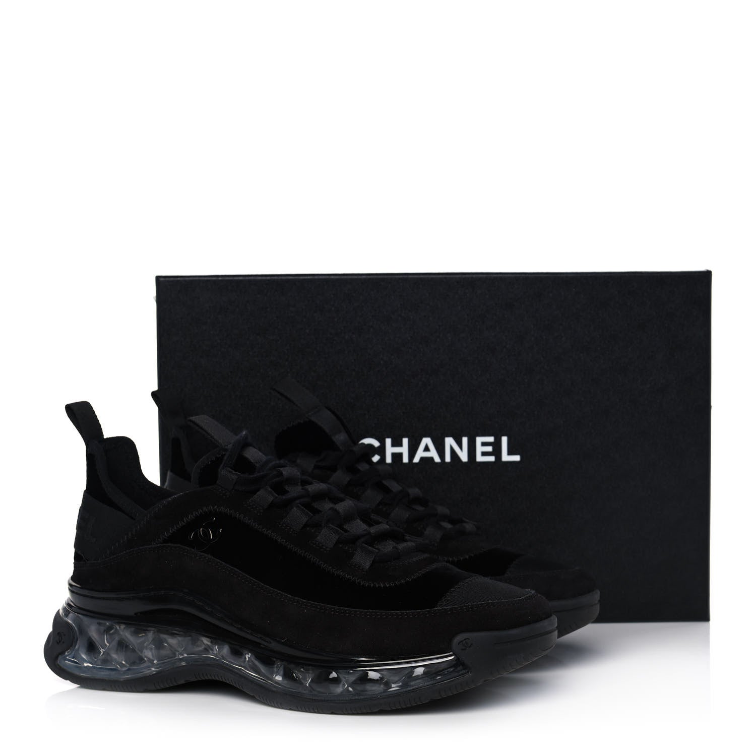 Chanel Suede Calfskin Velvet Grosgrain CC Sneakers 39 Black 9 of 9