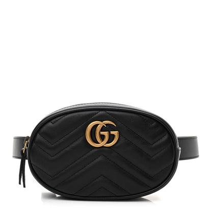 Gucci Calfskin Matelasse GG Marmont Belt Bag 85 34 Black 1 of 10