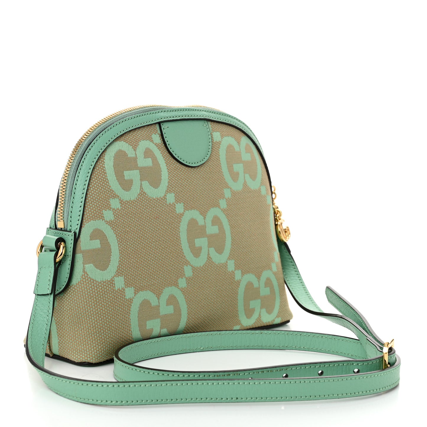 Monogram Jumbo GG Textured Dollar Calfskin Small Ophidia Dome Shoulder Bag Beige Pepperlight Mint