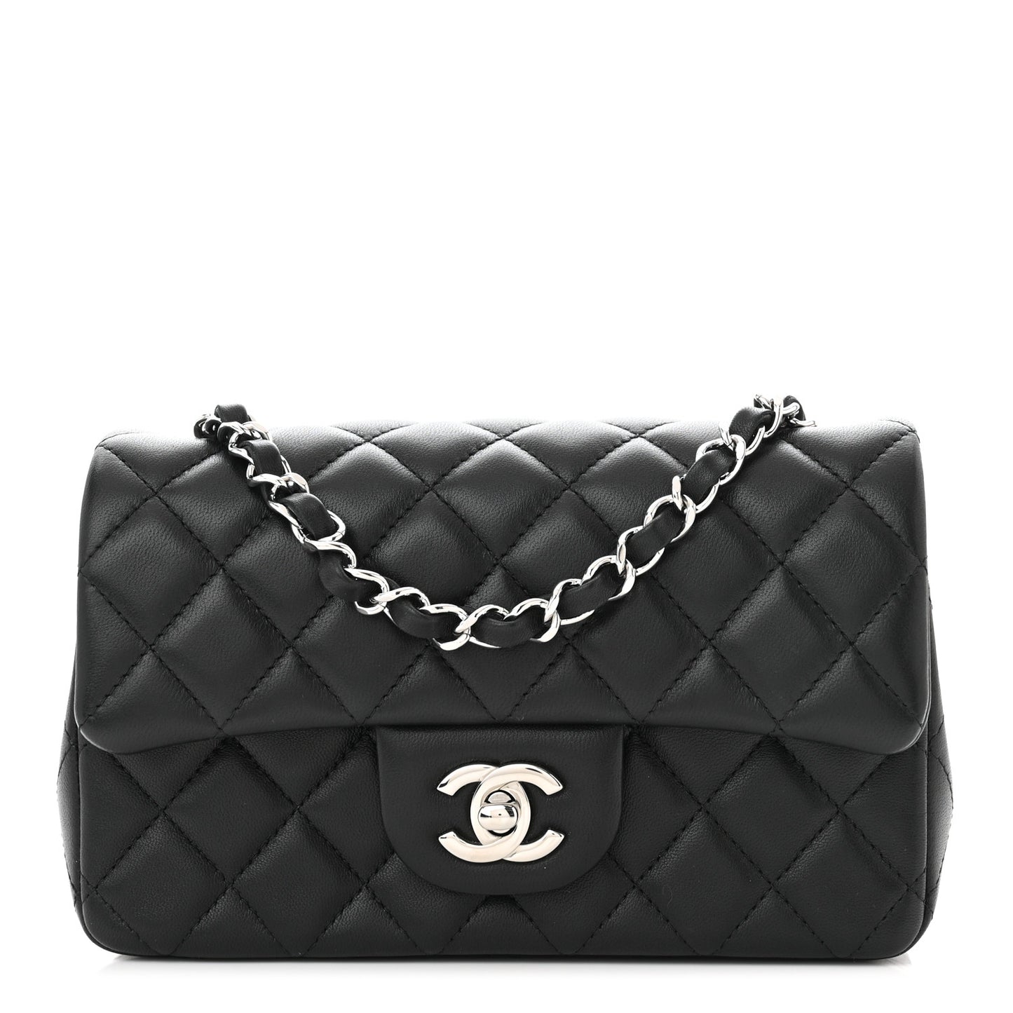 Lambskin Quilted Mini Rectangular Flap Black