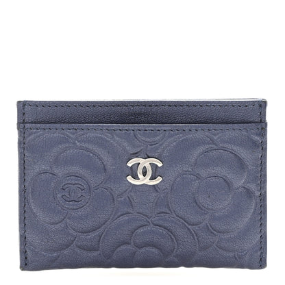 Chanel Goatskin Camellia Embossed Card Holder Dark Blue 1 of 8
