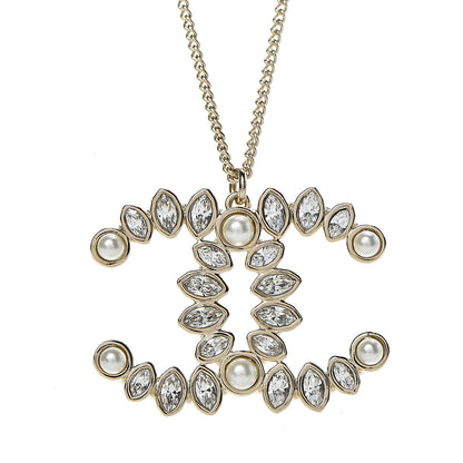 Chanel Crystal Pearl CC Pendant Necklace Gold 4 of 6