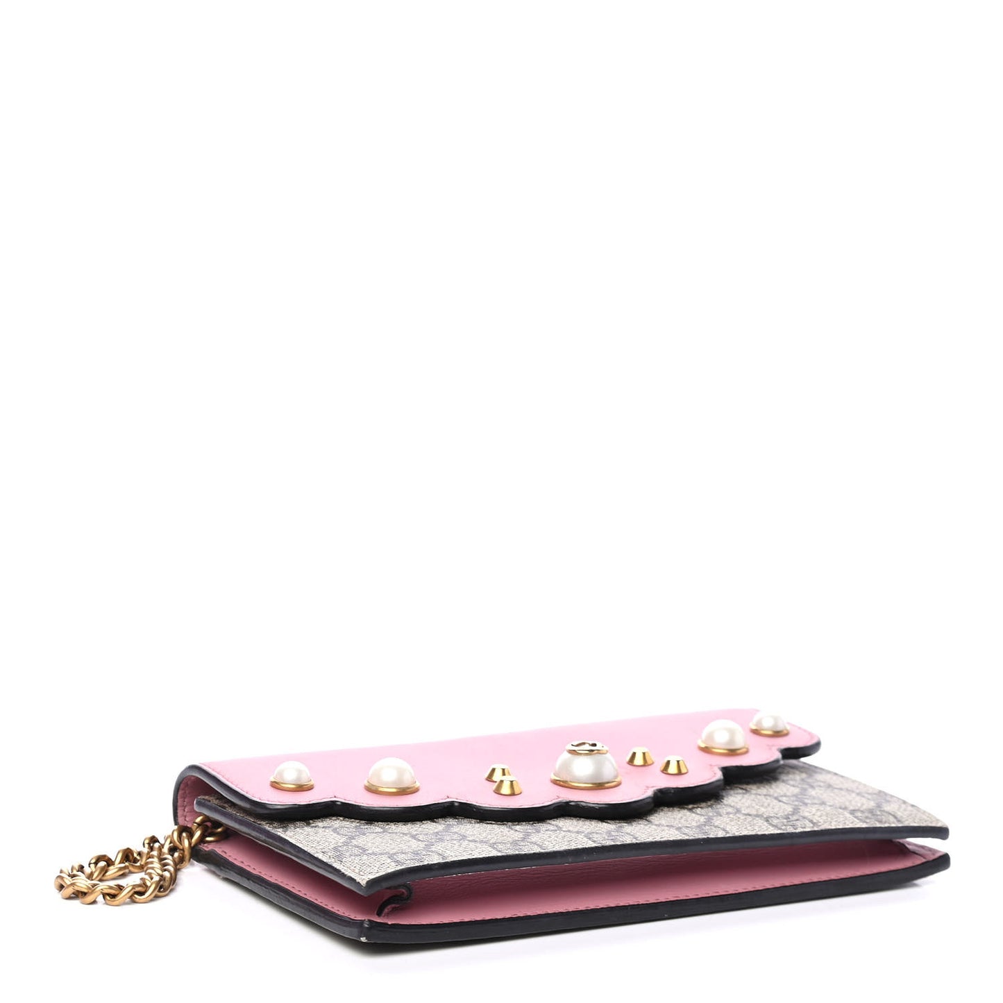 GG Supreme Monogram Mini Peony Pearly Wallet on Chain Pink
