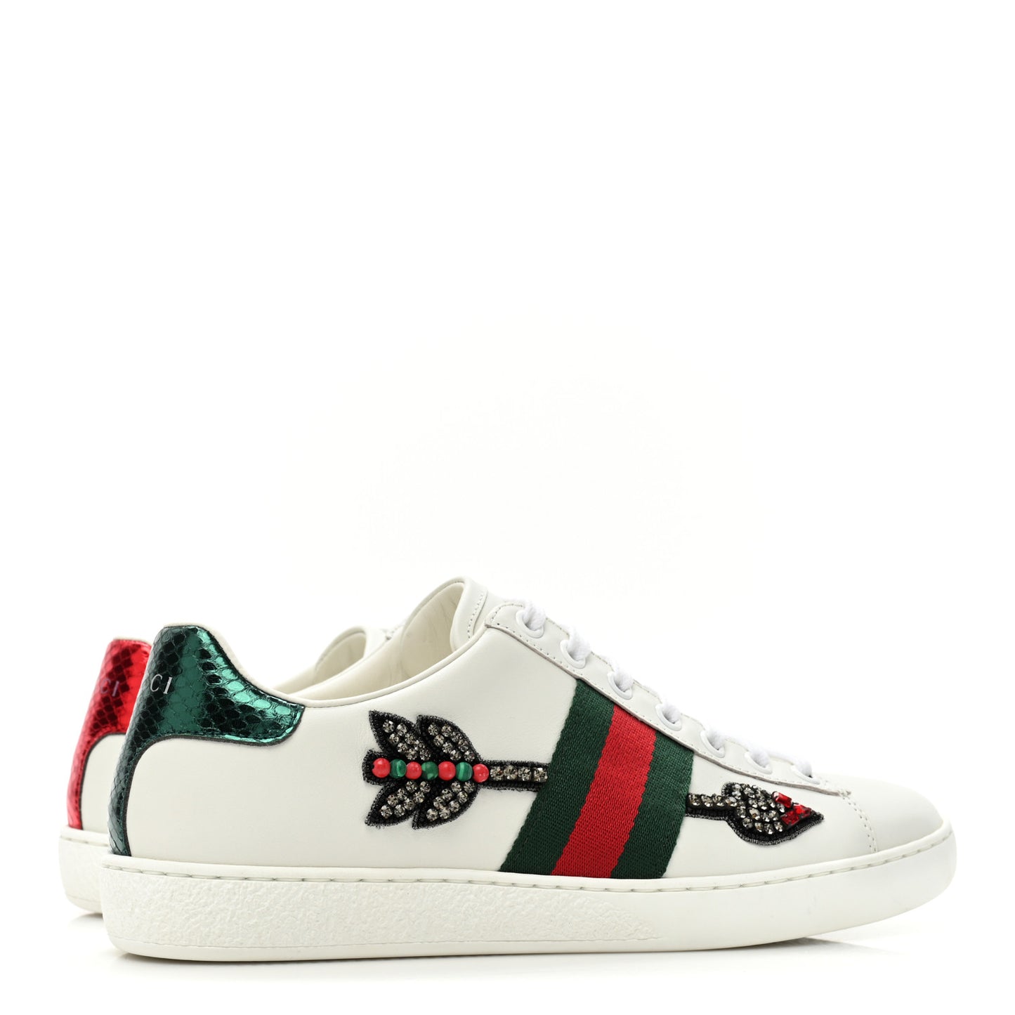 Calfskin Web Studded Womens Arrow Ace Sneakers 35.5 White