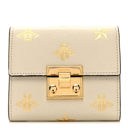 Gucci Calfskin Bee Star Print Padlock Wallet White 1 of 6