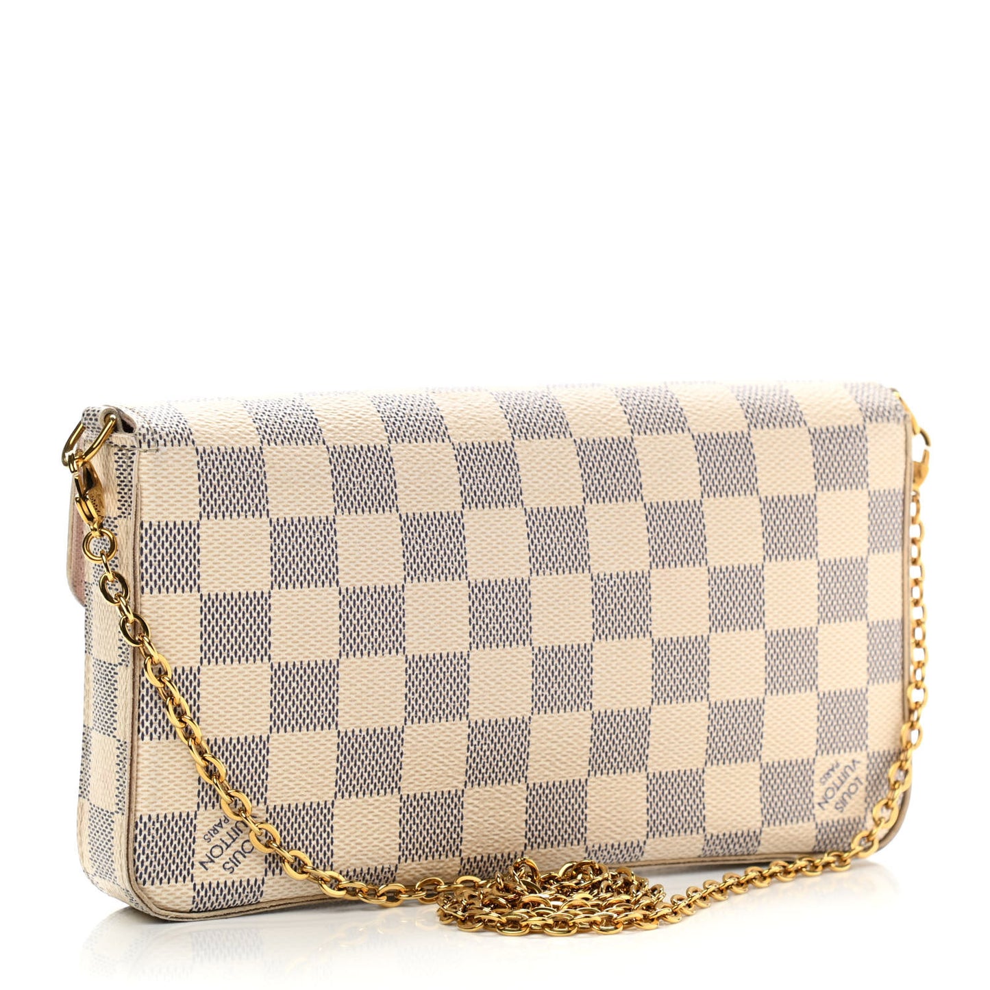 Damier Azur Pochette Felicie Chain Wallet Rose Ballerine