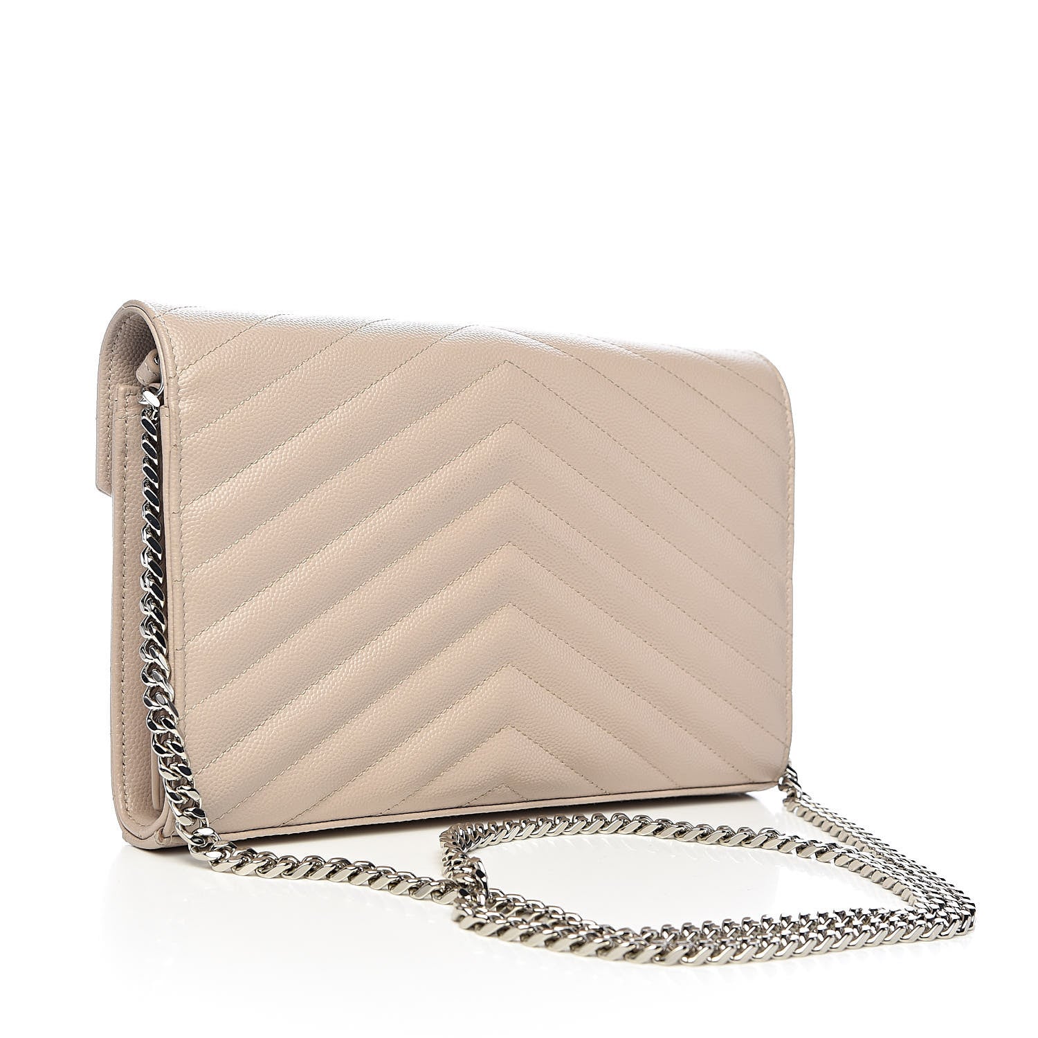 Saint Laurent Grain De Poudre Matelasse Chevron Monogram Chain Wallet Rose Poudre 3 of 11