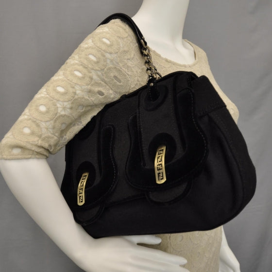 Fendi Cashmere Velvet B Bag Black 2 of 11