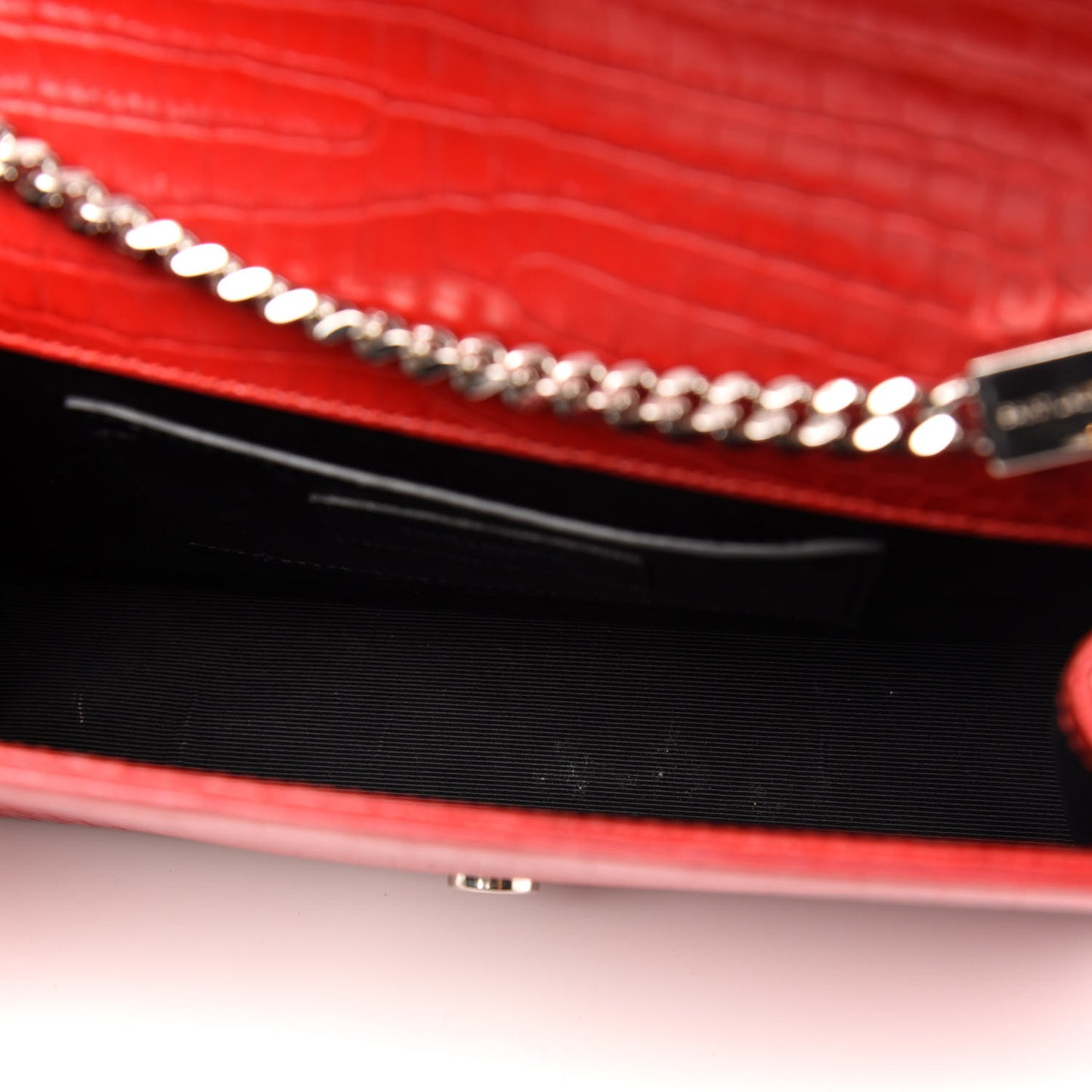 Calfskin Crocodile Embossed Medium Classic Monogram Kate Tassel Satchel Red