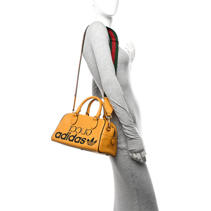 Gucci X ADIDAS Textured Dollar Calfskin Web Trefoil Logo Embossed Mini Bowling Bag Crop Black 2 of 11