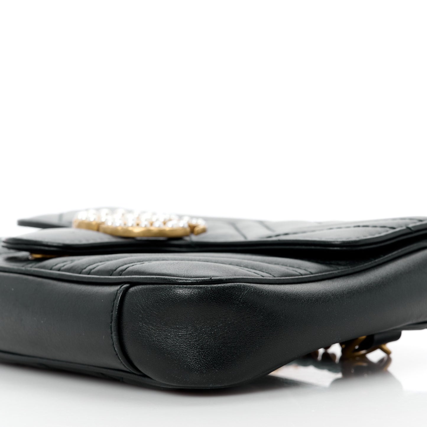 Calfskin Matelasse Pearly GG Marmont Chain Belt Bag Black