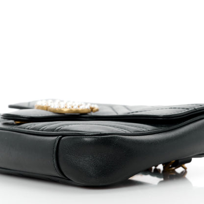 Gucci Calfskin Matelasse Pearly GG Marmont Chain Belt Bag Black 11 of 11