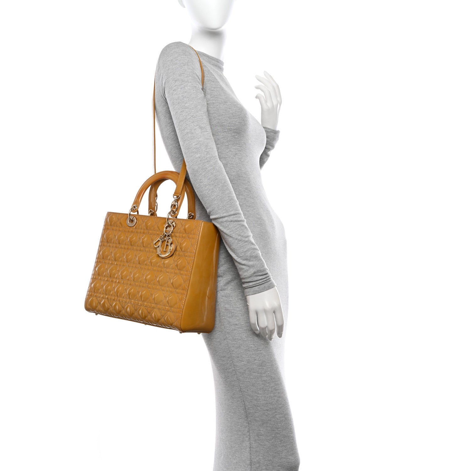 Christian Dior Patent Cannage Large Lady Dior Dark Beige 2 of 12